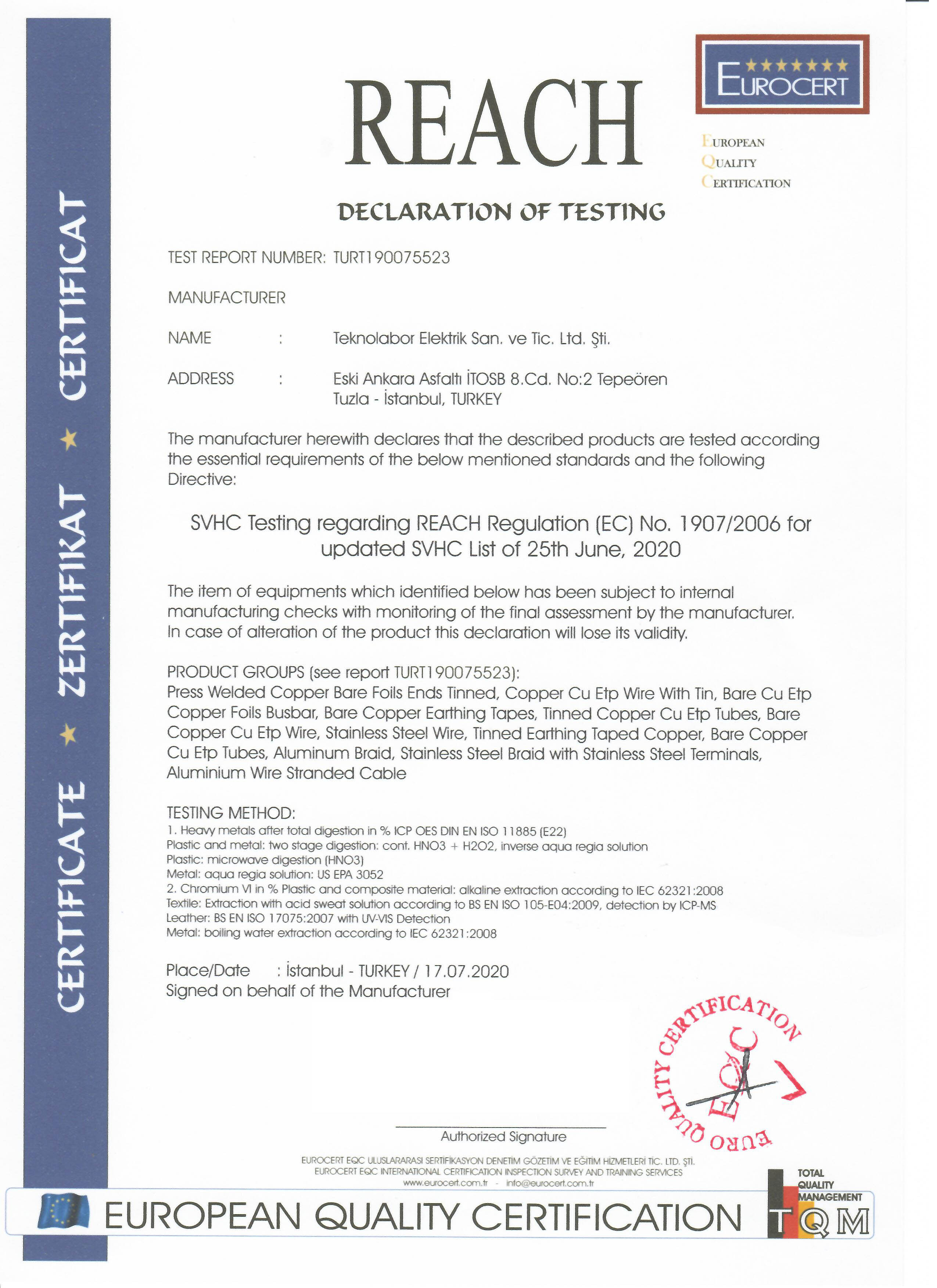 Sertifikalar Teknolabor Electric LTD.